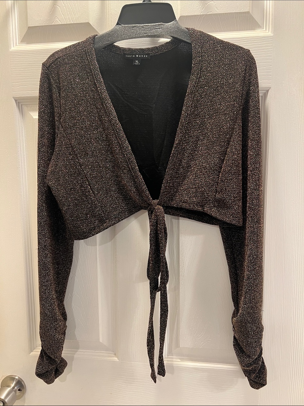 Haute Monde Sparkle Tie-Front Cropped Cardigan